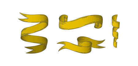 Stripes of parchments or old paper documents. Medieval ribbons of paper. Vector illustration in doodle styleのイラスト素材