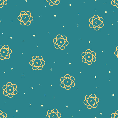 Seamless pattern on physics topic. Hand drawn atom in doodle style. Vector illustration for prints and designs. Vector illustration in doodle styleのイラスト素材