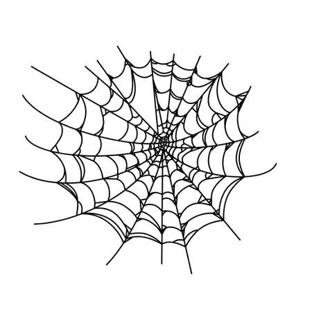 Spider web isolated on wite background. Outline cobweb for horror Halloween party designs. Vector illustrationのイラスト素材