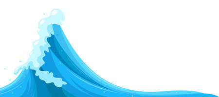 Curling water surge background. Tsunami wave in cartoon style. Vector illustration in white backgroundのイラスト素材