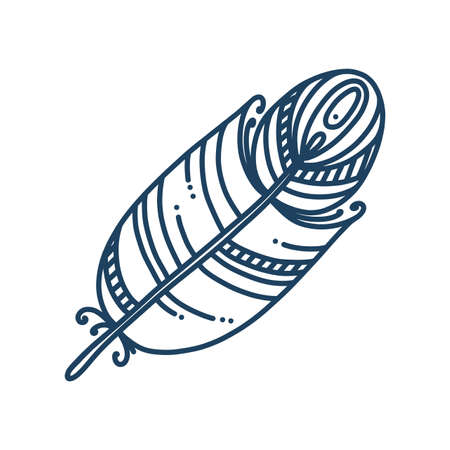 Tribal feather isolated in white background. Ethnic feather. Vector illustration in doodle styleのイラスト素材