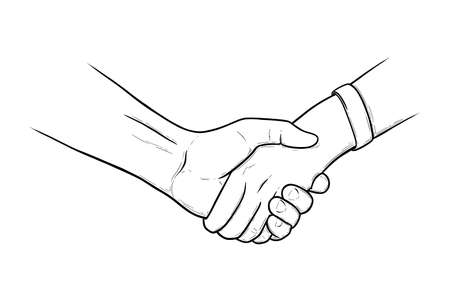 Handshake meaning partnership and collaboration. Shaking hands gesture to approve a deal or to greet a friend. Sketch vector illustration isolated in white backgroundのイラスト素材