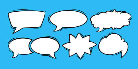 Speech bubbles for comments and messages. Set of speech boxes isolated in blue background. Handdrawn vector illustrationのイラスト素材