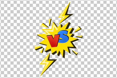 Versus comic design with lightning. Yellow flash with vs symbol. Vector illustration isolated in transparent backgroundのイラスト素材