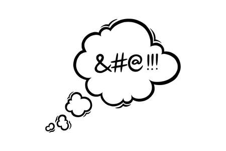 Swearing speech bubble censored with symbols. Hand drawn swear words in text bubble to express dissatisfaction and bad mood. Vector illustration isolated in white backgroundのイラスト素材