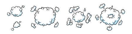 Surprising boom clouds for sales and promotions. Puff and pow smoke shapes for surprises and bursting events. Vector illustration isolated in white backgroundのイラスト素材
