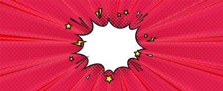Surprising boom cloud with stars and lightnings in halftone background for sales and promotions. Banner template for surprises and bursting events. Vector illustration in pop art styleのイラスト素材