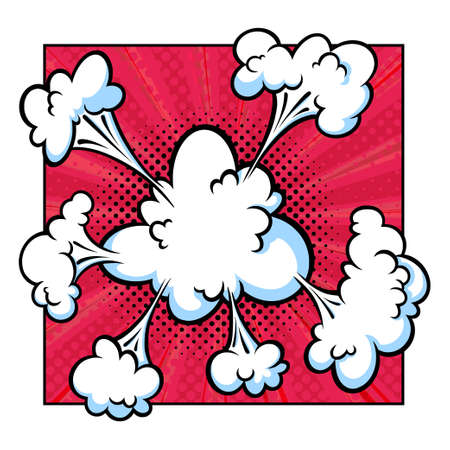 Surprising boom cloud in halftone background for sales and promotions. Red banner template for surprises and bursting events. Vector illustration in pop art styleのイラスト素材