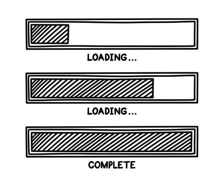 Progress loading bar. Infographics design element with status of completion. Hand drawn vector illustration isolated in white backgroundのイラスト素材