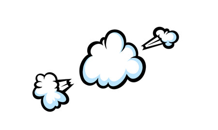 Comic boom smoke effect. Puff and burst clouds for surprising and explosive events. Vector illustartion isolated in white backgroundのイラスト素材