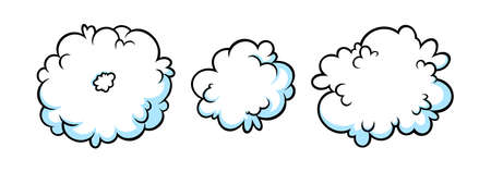 Steam ring and clouds in comic style. Set of round clouds of vapour or smoke. Vector illustration isolated in white backgroundのイラスト素材