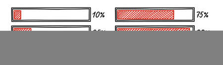 Progress loading bar. Infographics design element with red status of completion. Hand drawn vector illustration isolated in white backgroundのイラスト素材