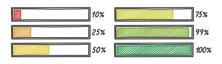 Progress loading bar. Infographics design element with gradient status of completion. Hand drawn vector illustration isolated in white backgroundのイラスト素材