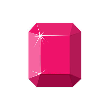 Square red gemstone. Ruby top view. Cartoon vector illustration isolated in white backgroundのイラスト素材