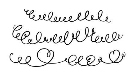Squiggle and swirl lines. Set of hand drawn calligraphic swirls. Vector illustration in doodle styleのイラスト素材