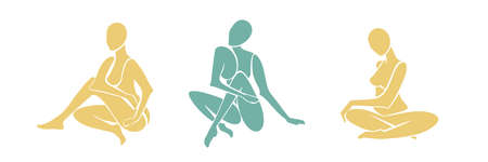 Matisse inspired colored women silhouettes. Henri Matisse abstract female figures. Vector illustration isolated in white backgroundのイラスト素材