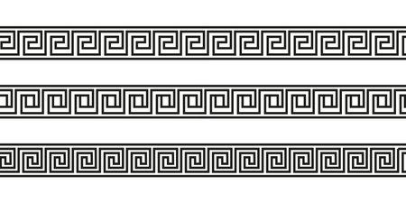 Seamless meander patterns. Greek meandros, fret or key. Black ornament for Acient Greece style borders. Vector illustrationのイラスト素材