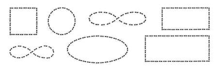 Ants path shaping infinity sign, square and circle boders. Black ant trail isolated in white background. Vector illustrationのイラスト素材