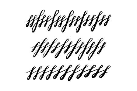 Lettering squiggles and swirls. Set of hand drawn calligraphic swirls. Vector illustration in doodle styleのイラスト素材