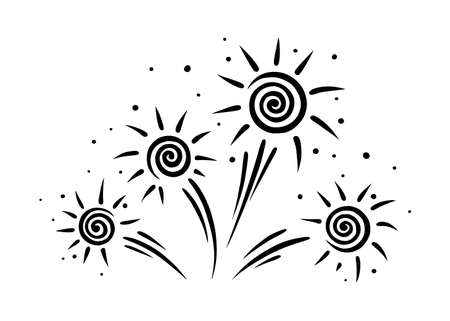 Doodle sparkling firework. Shiny foreworks for parties and celebrations. Vector illustration isolated in white backgroundのイラスト素材