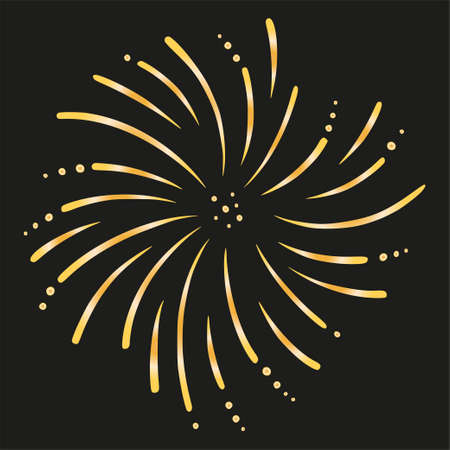 Gold firework or salute. Shiny foreworks for parties and celebrations. Vector illustration isolated in black backgroundのイラスト素材