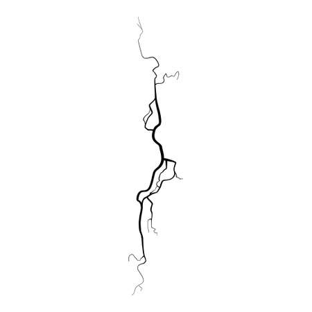 Crack on concrete or ground due to aging or drought. Fissure isolated in white background. Monochrome vector illustrationのイラスト素材