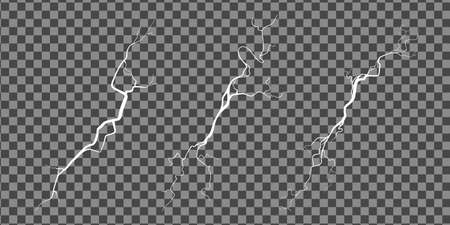 Crack on concrete or ground due to aging or drought. Set of fissures isolated in transparent background. Monochrome vector illustrationのイラスト素材