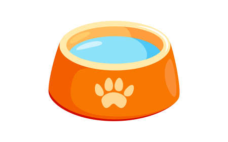 Dog bowl with water. Pet bowl for cat or dog for kibbles and water. Vector illustration in cute cartoon styleのイラスト素材