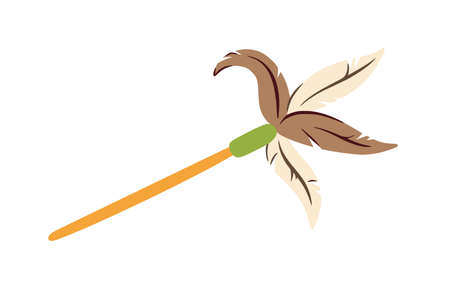 Cattoy pole with feathers. Kitten feather wand for playing and teasing. Cute vector illustrationのイラスト素材