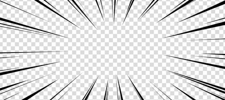 Manga comic effect on transparent background. Motion radial lines for comic book. Vector illustration of manga speed frame or exploding splashのイラスト素材