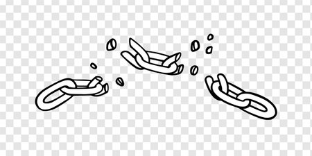 Broken chain with shatters as symbol of strength and freedom. Sketch of metal chains. Vector illustration isolated in transparent backgroundのイラスト素材