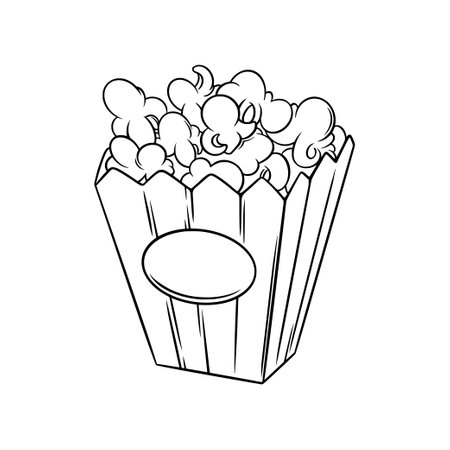 Popcorn basket sketch. Cinema pop corn in doodle style. Vector illustration isolated on white backgroundのイラスト素材