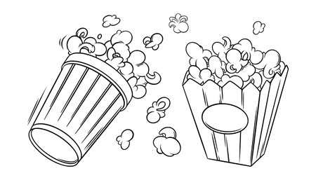 Popcorn basket sketch. Cinema pop corn in doodle style. Vector illustration isolated on white backgroundのイラスト素材