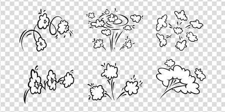 Comic boom effect clouds. Set of explosion bubbles and smoke. Vector illustration isolatedのイラスト素材