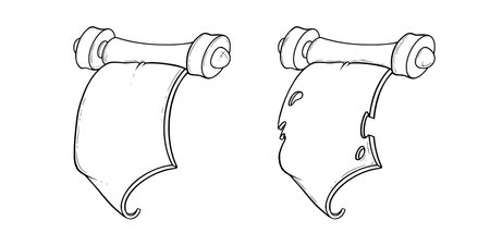 Ancient scroll sketches. Torn paper scrolls for games. Vector illustration isolated in white backgroundのイラスト素材