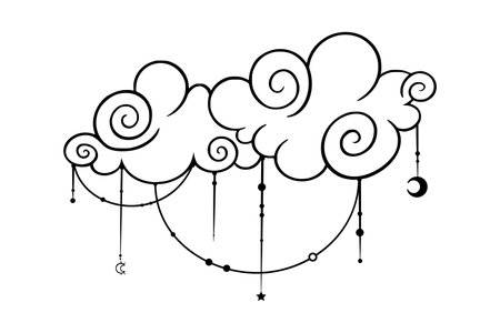 Tarot cloud sketch. Celestial tarot elements in antique style. Vector illustration isolated in white backgroundのイラスト素材