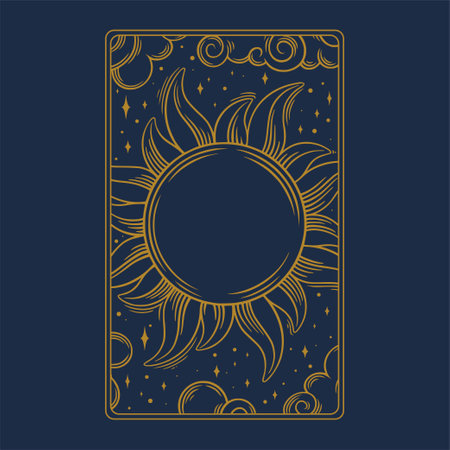 Tarot aesthetic card. Occult tarot design for oracle card covers. Vector illustration isolated in blue backgroundのイラスト素材