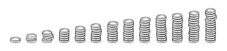 Coin tower graph for investmet charts and bank interest profit growth. Set with coin stacks and towers. Vector illustration isolated in white backgroundのイラスト素材