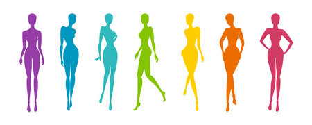 Woman body silhouettes for fashion collection. Female mannequin for fashion designs. Vector illustration isolated in white backgroundのイラスト素材