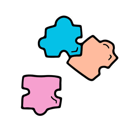 Vector doodle outline illustration on puzzle for market research.のイラスト素材