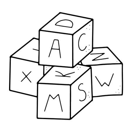 Doodle style childrens block toys with alphabet on them in vector formatのイラスト素材