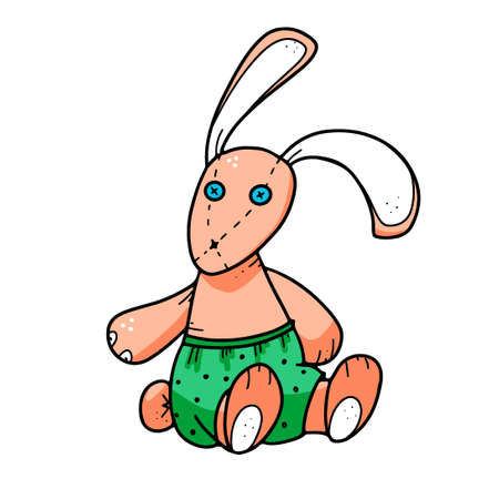 Plush childrens toy bunny icon. Doodle illustration of plush doll bunny vectorのイラスト素材