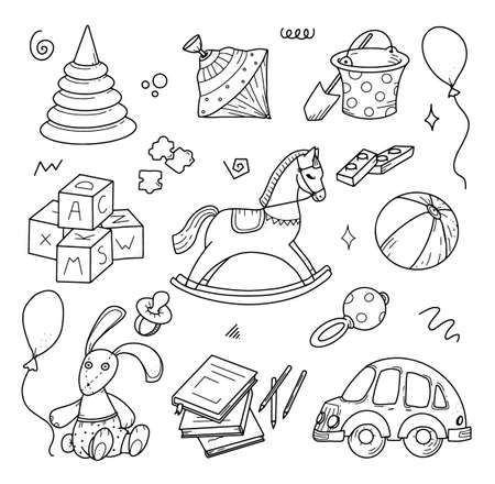 Hand-drawn kids doodle set, doodle style. Vector Illustration for backgrounds.のイラスト素材