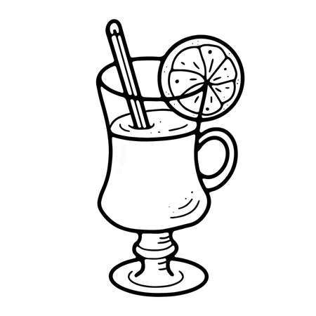 Glass goblet with mulled wine, cinnamon stick and orangeのイラスト素材