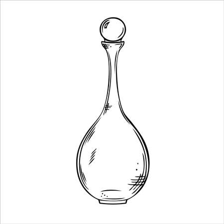 Isolated vector bottle. Line art empty transparent glass vial, bottle, jar.のイラスト素材
