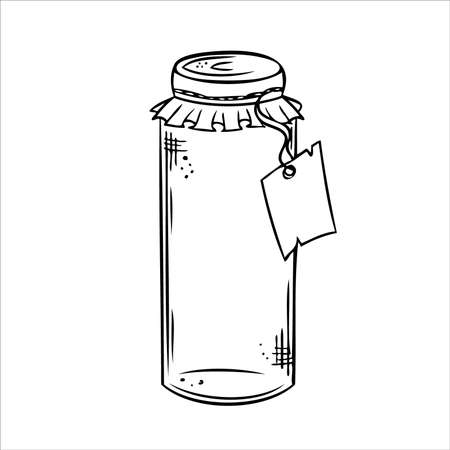 Isolated vector bottle. Line art empty transparent glass vial, bottle, jar.のイラスト素材
