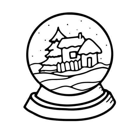 Round glass Christmas snow ball decoration doodle styleのイラスト素材