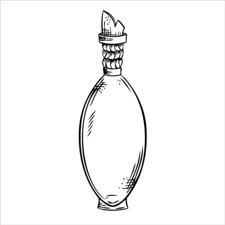 Isolated vector bottle. Line art empty transparent glass vial, bottle, jarのイラスト素材