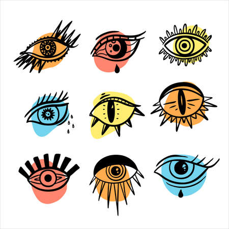 Evil Seeing eye symbol set. Occult mystic emblem, graphic design.のイラスト素材
