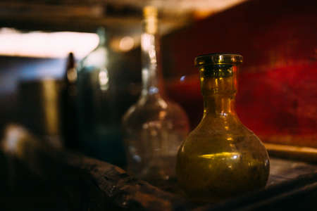Antique medical bottle. Dark mystery halloween conceptの写真素材